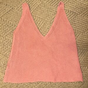 Brandy Melville Rose Taupe Pink Crop V-Neck Danielle Knit Tank Top